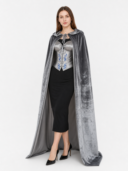 Gray Hooded Long Costume Cape