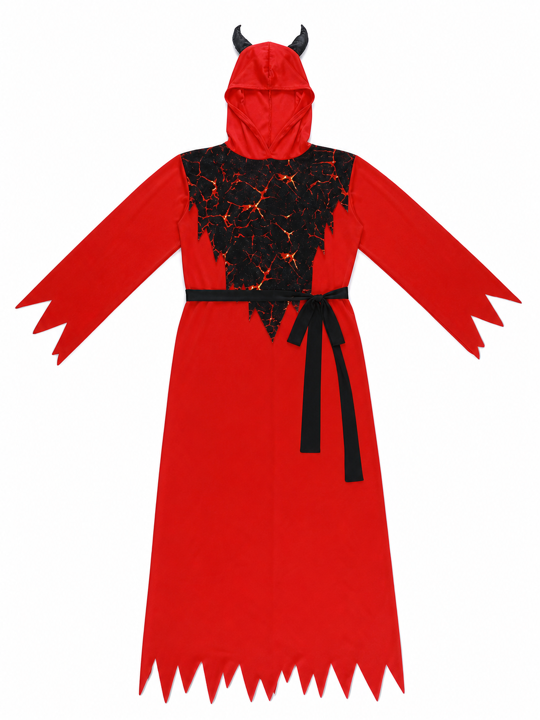 Hooded Devil Costume with Belt and Ragged Hem