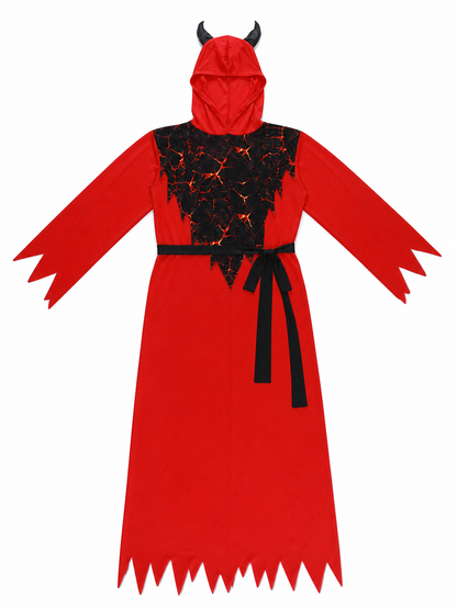 Hooded Devil Costume with Belt and Ragged Hem