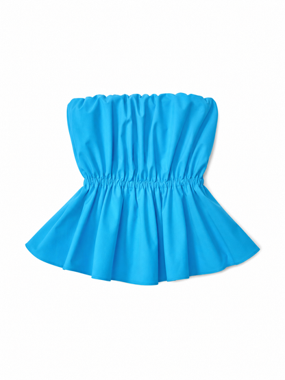 Strapless Dress with Scalloped Edge and Gathering