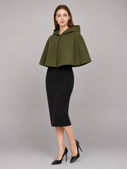 Triangular Hooded Cape, Olive Green