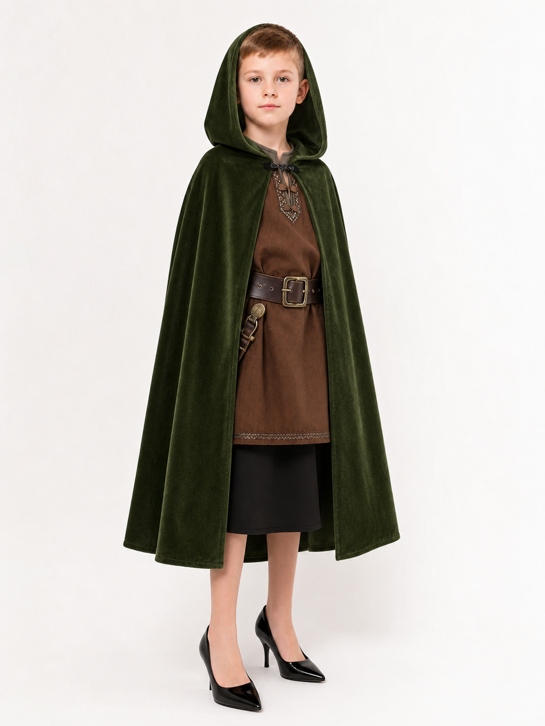 Dark Green Hooded Carnival Cloak