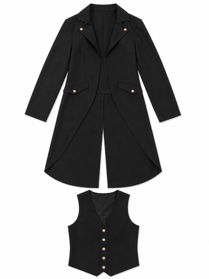 Black Long-Tail Steampunk Frock Coat