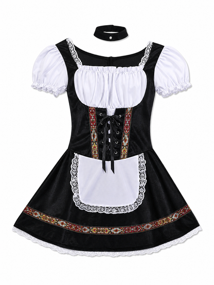 Historical national costume with apron and lace