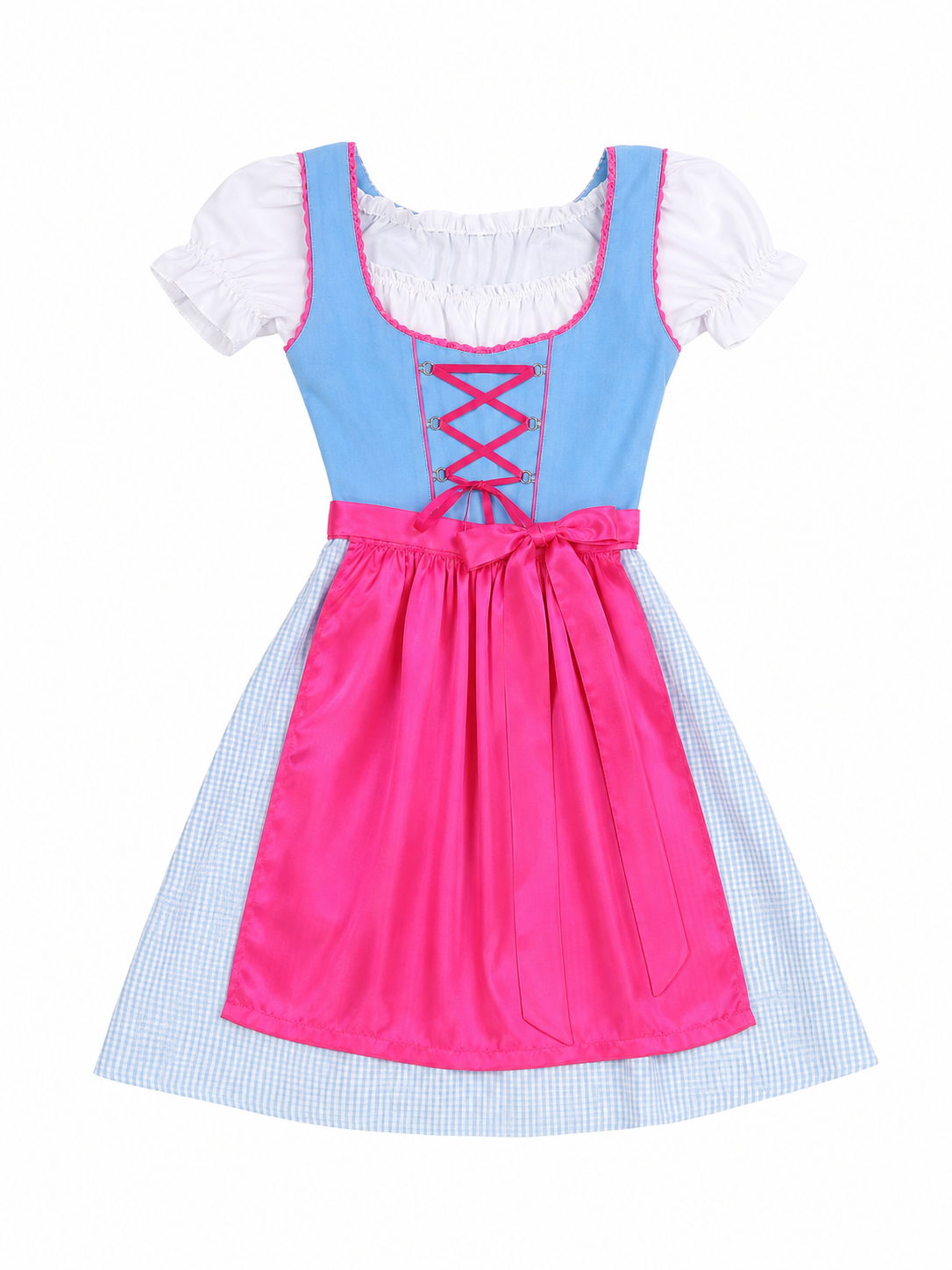 Cosplay dress with apron, bow, and ribbons included items