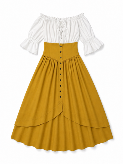 Vintage-Style Lace-Up Maxi Dress