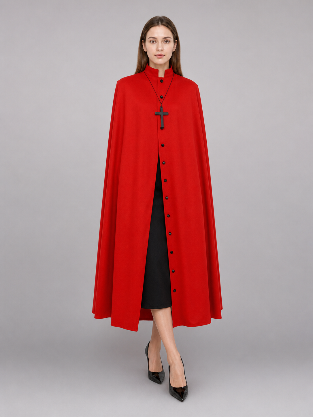 Red Long Carnival Cloak with Collar