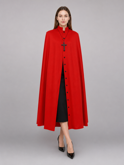 Red Long Carnival Cloak with Collar