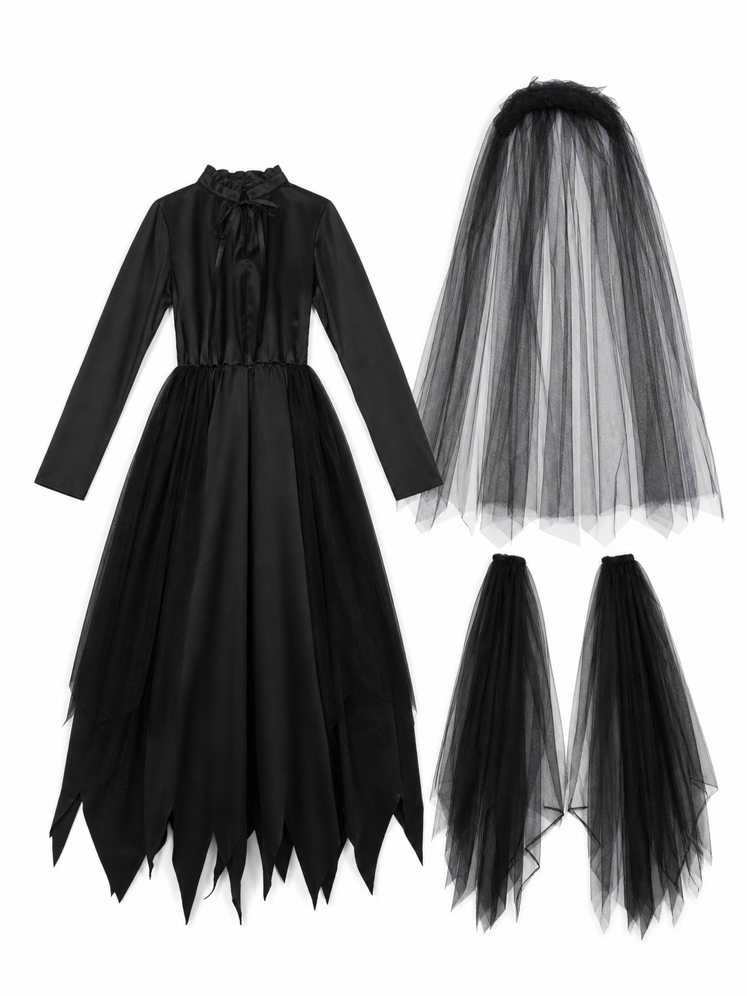 Black Gothic Vampire Dress with Long Veil for a Role-Playing Look
