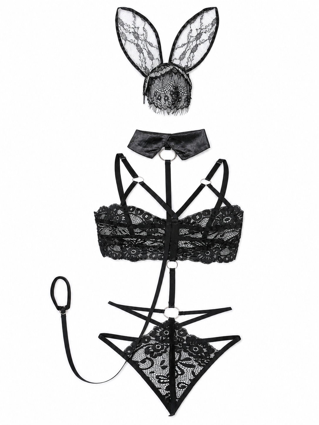 Lace Bunny Costume with Ears and Decorative Straps