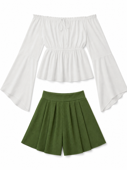 Off-the-shoulder blouse with flared sleeves