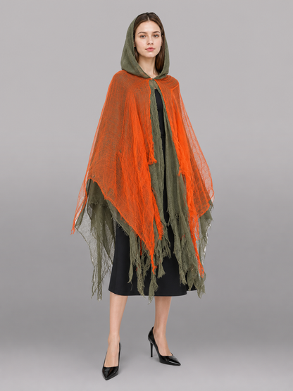 Orange and Gray Hooded Costume Cloak