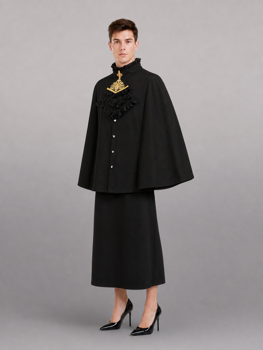 Gothic Shirt with Jabot and Gold Detailing