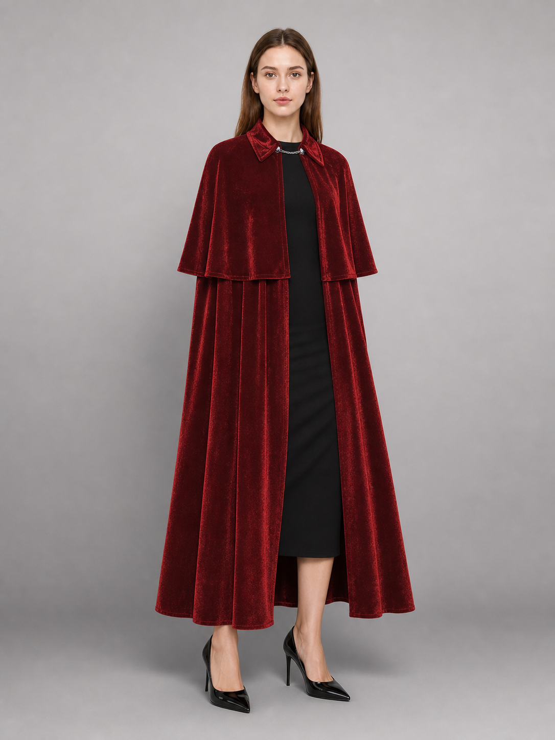 Burgundy Vampire Carnival Cloak with High Collar