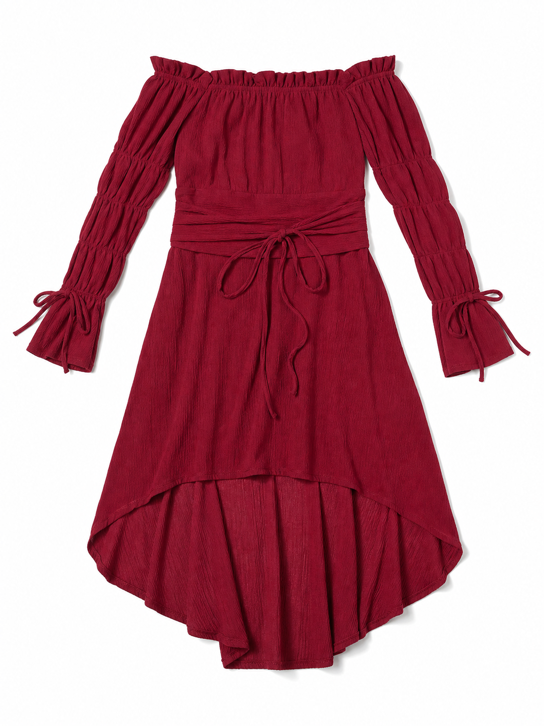 Burgundy Asymmetrical Off-the-Shoulder Dress