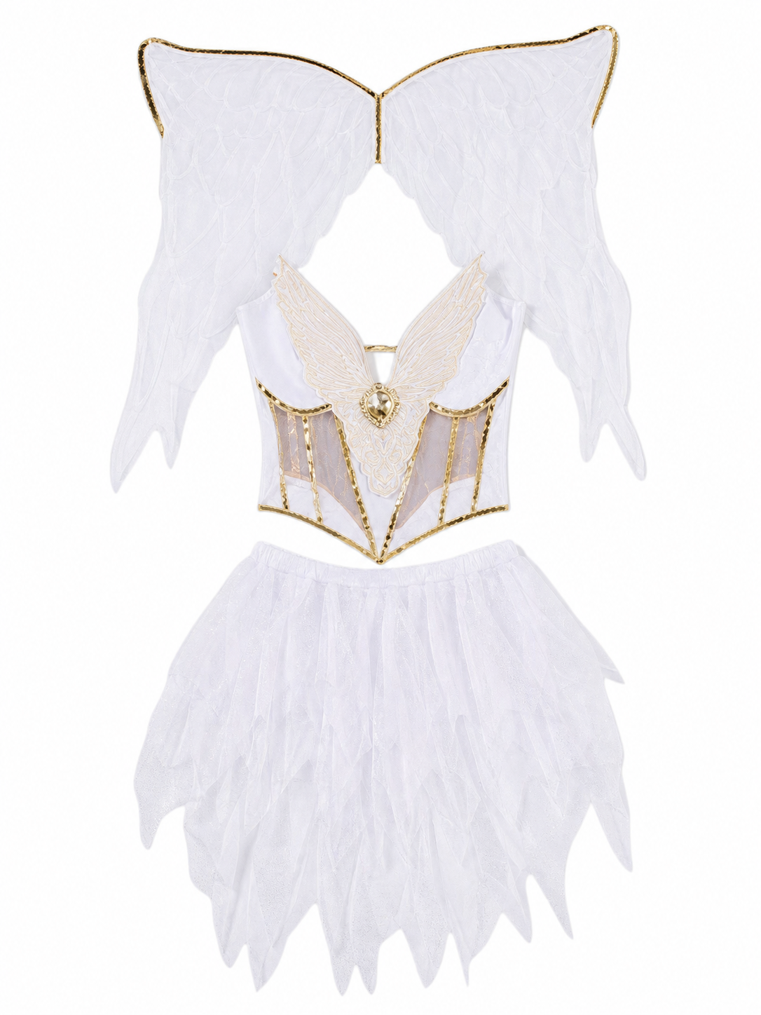 White-and-Gold Angel Costume with Wings and Halo
