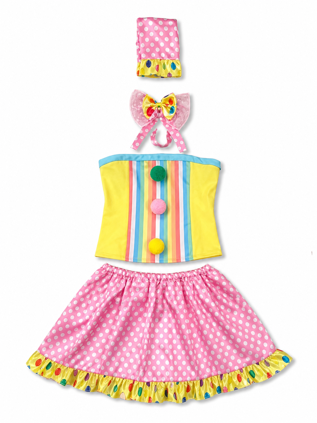 Bright clown costume dress for carnival and stage