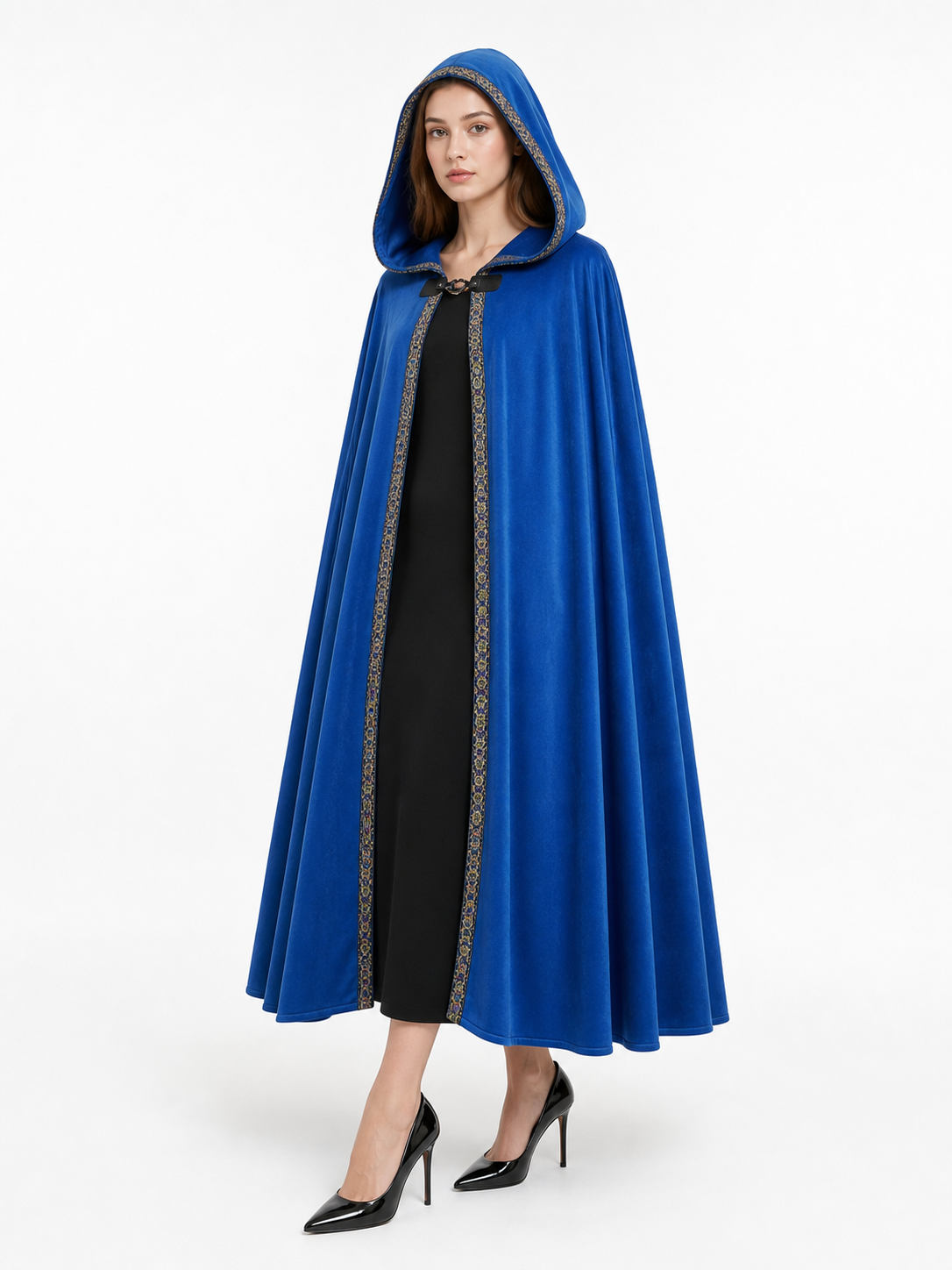 Blue carnival hooded cloak, medieval