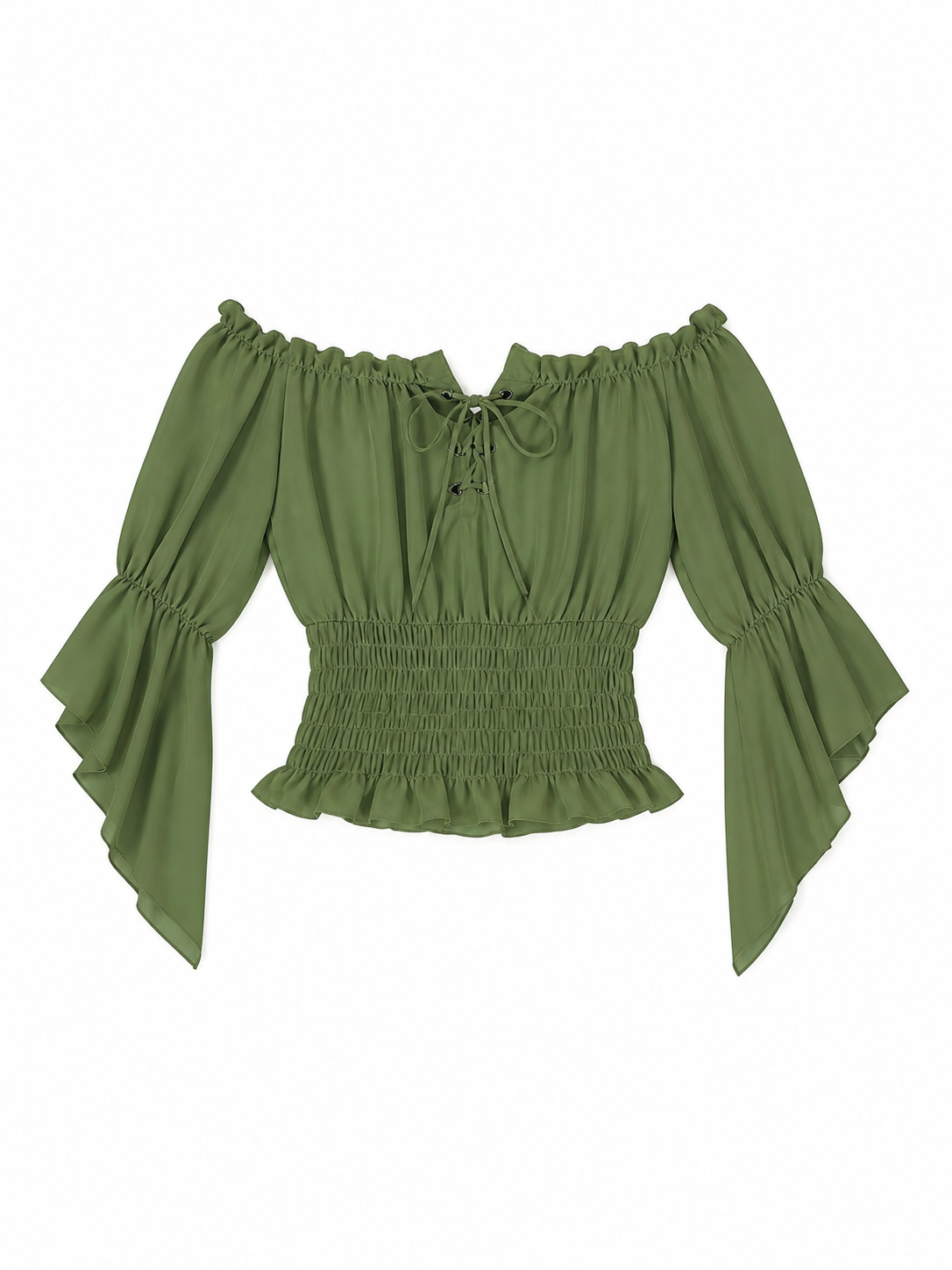 Off-the-Shoulder Blouse with Lace-Up Detail