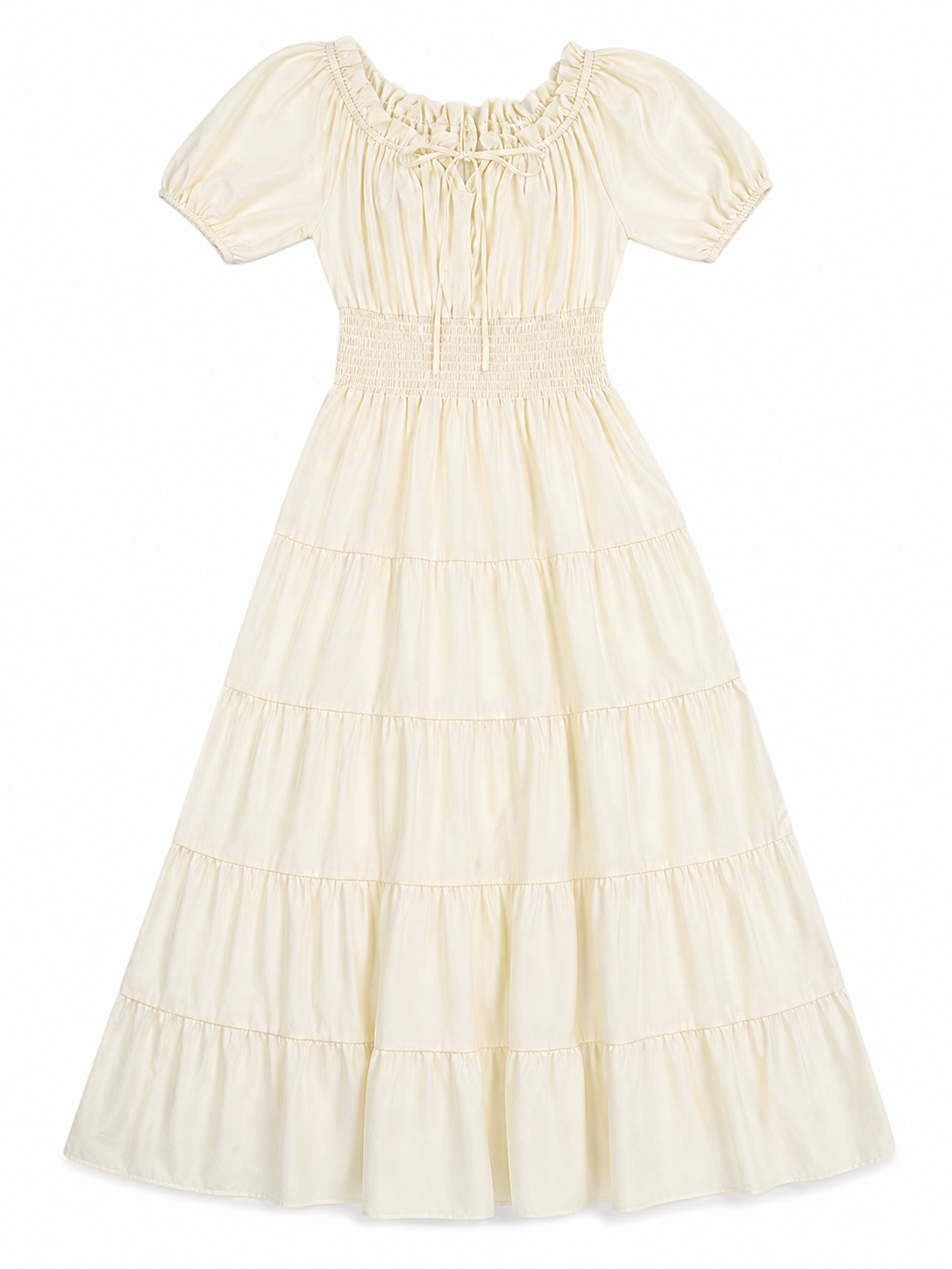 Tiered Dress with Puff Sleeves and Gathered Details