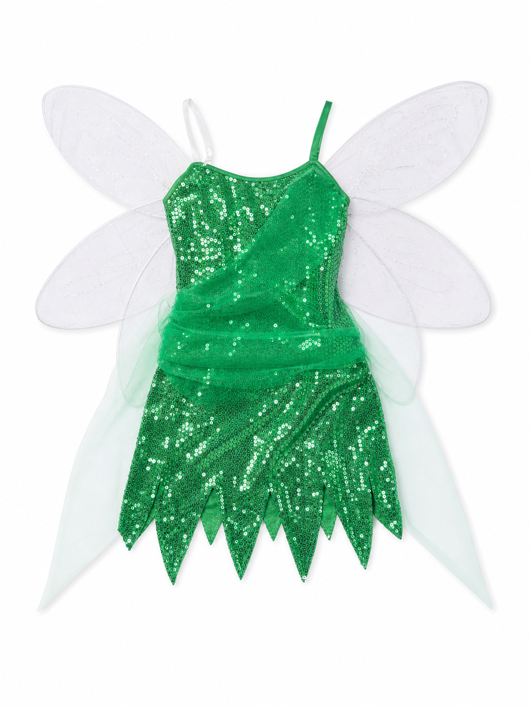 Green Dress with Wings and Sequins for Cosplay