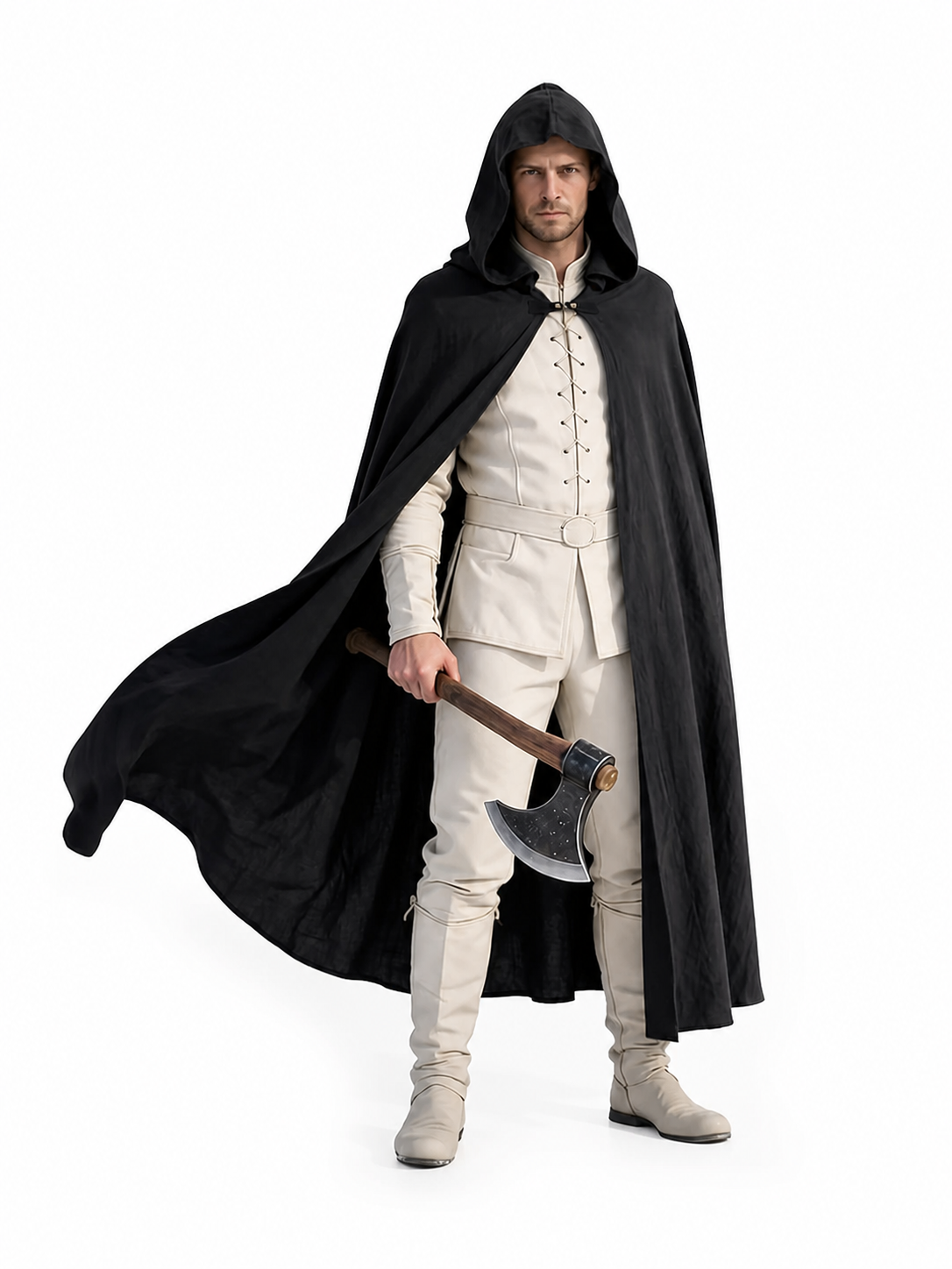 Black Long Hooded Cotton-Linen Cloak included items