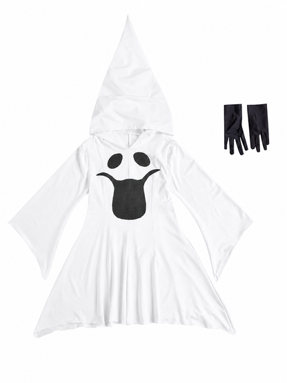 Ghost costume with hood, dress with gloves