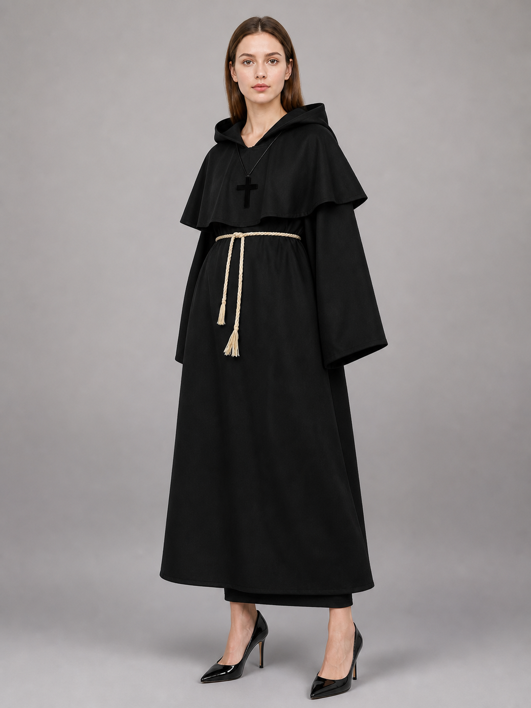 Black Carnival Cloak with Pointed Hood