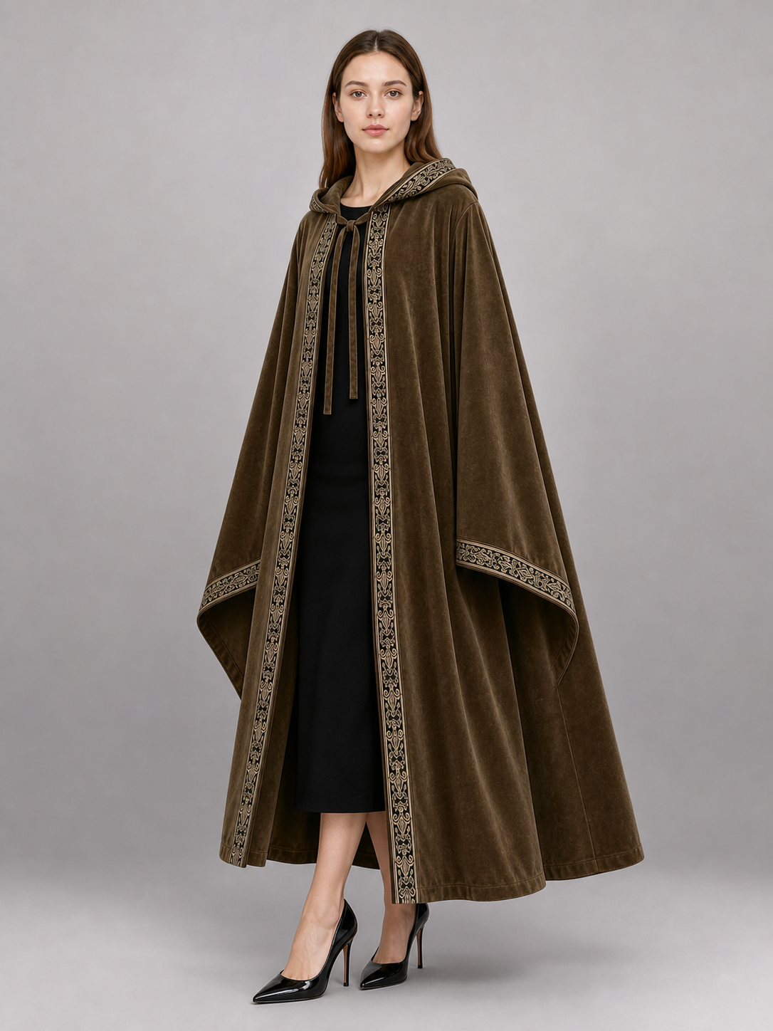 Long Hooded Robe, Brown, Loose Fit included items 3