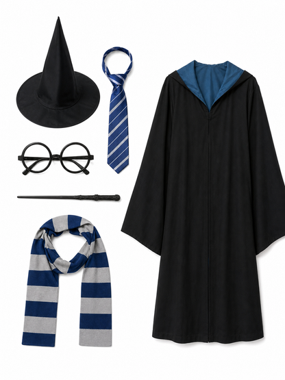 Wizard Costume with Robe, Hat, Glasses, and Scarf included items