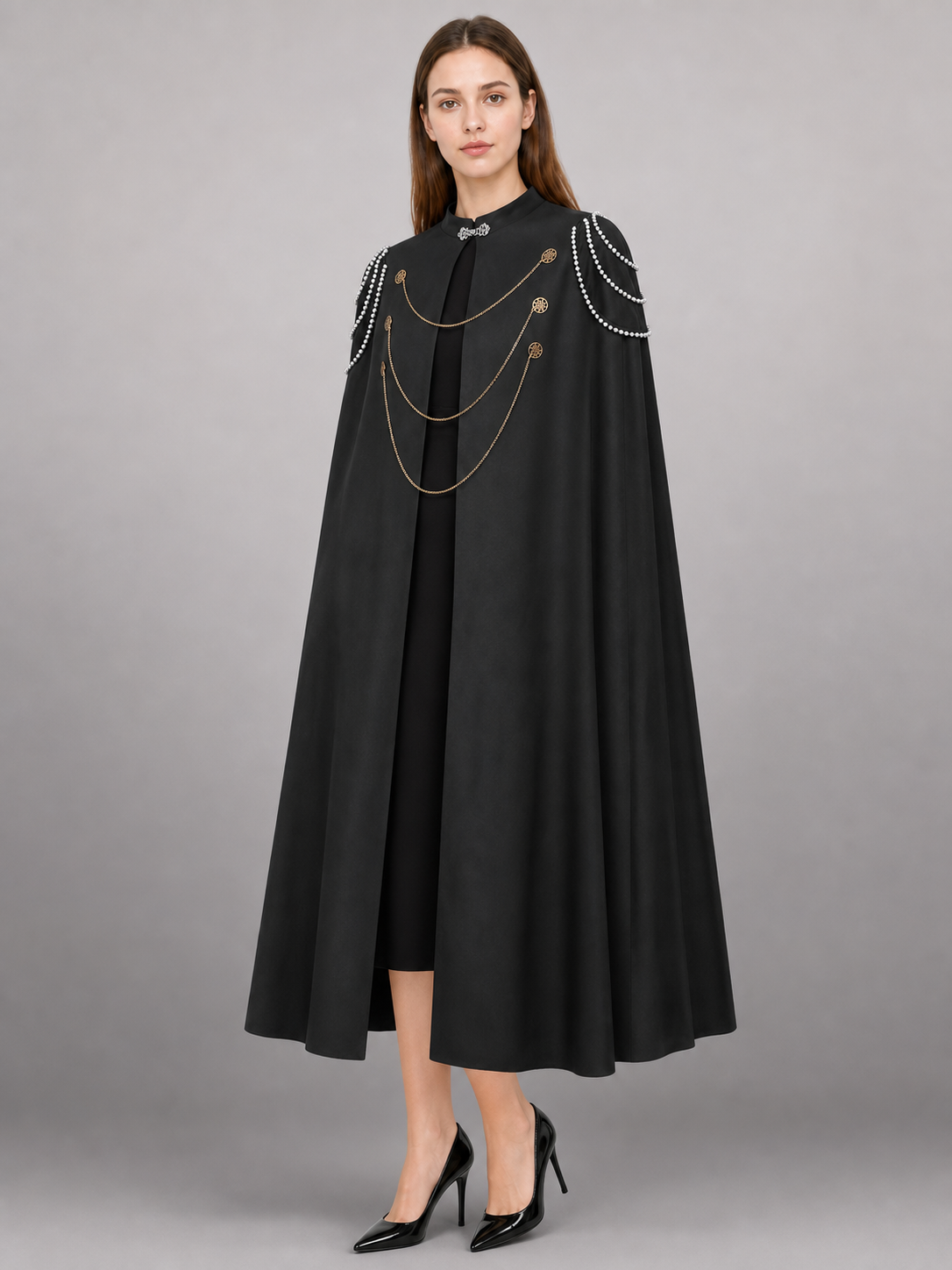 Long Black Hooded Costume Cloak