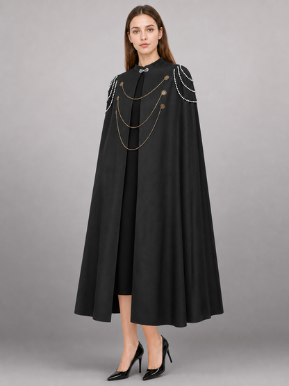 Long Black Hooded Costume Cloak