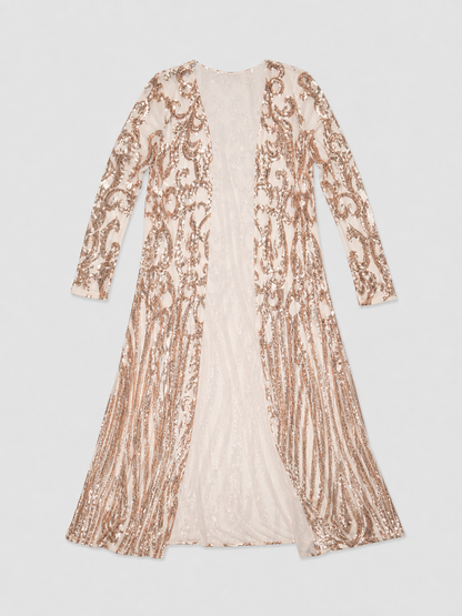 Long Sequin-Embroidered Cape with Baroque Pattern