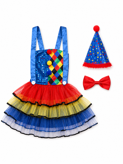Clown Costume with a Full Skirt and Hat