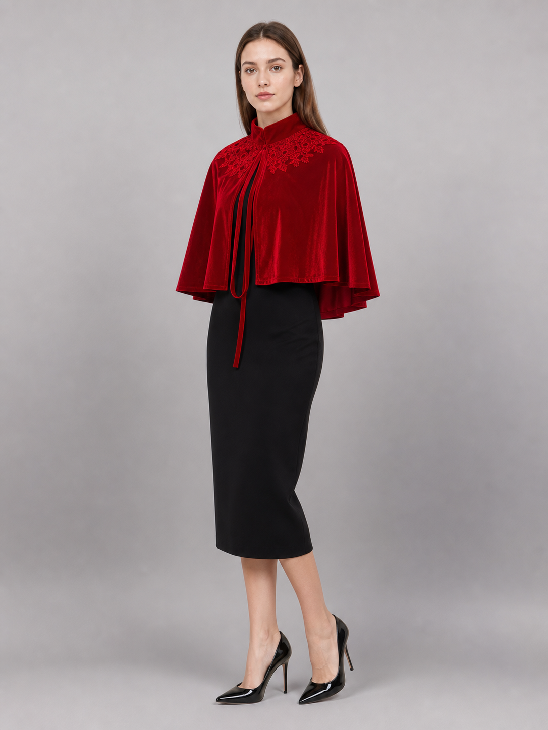 Red Decorative Costume Cloak with Wide Sleeves