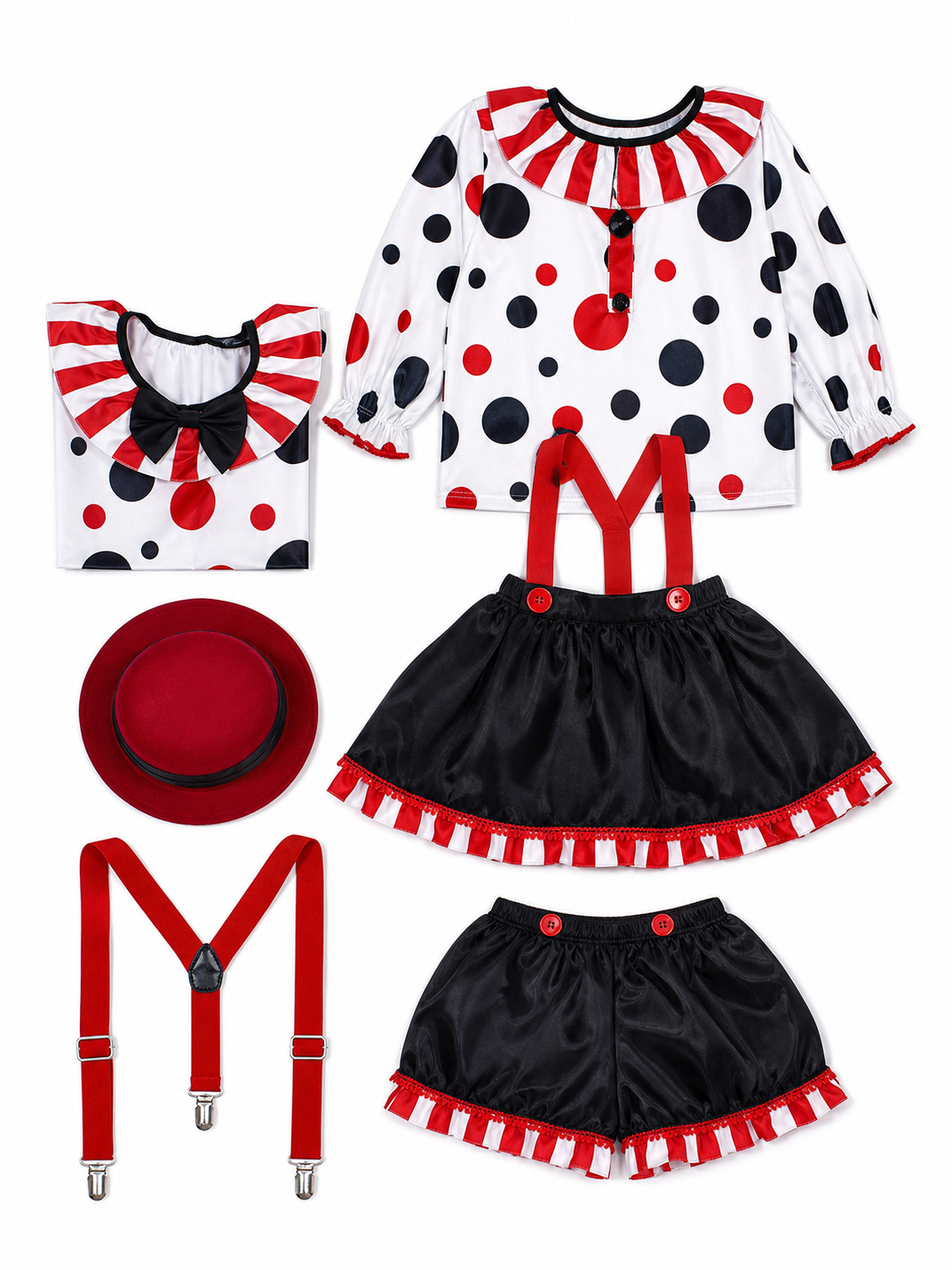 Children's Clown Costume with Skirt and Hat for Stage Performances