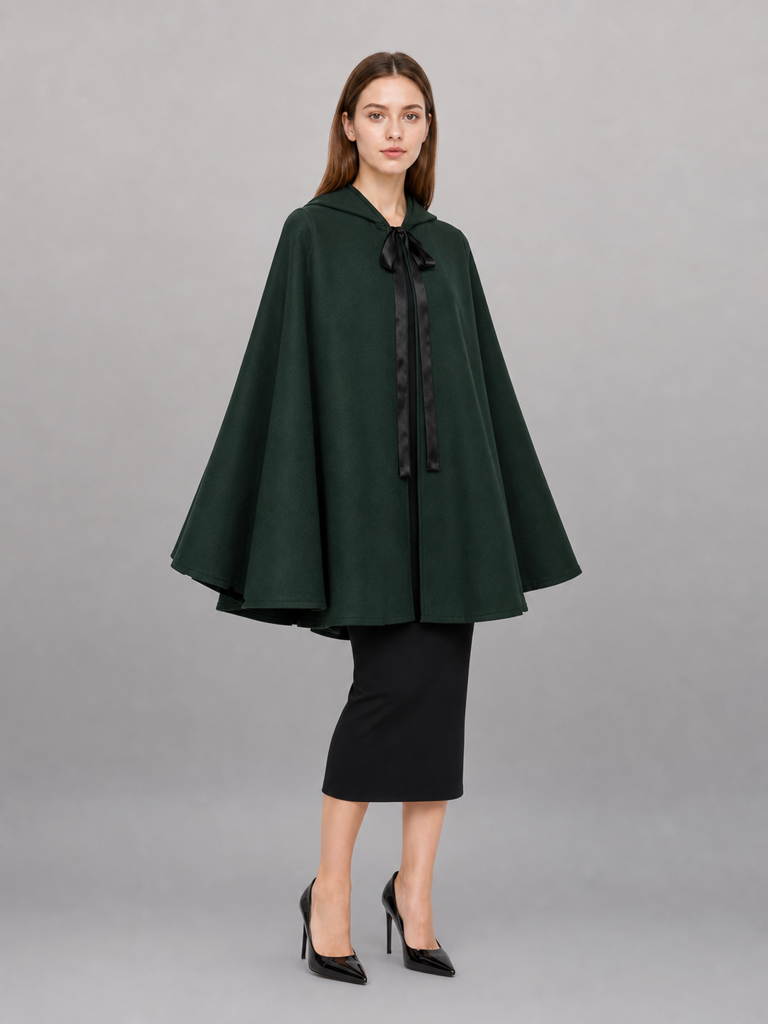 Green hooded medieval costume cloak