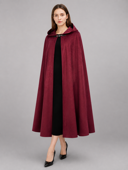 Long burgundy carnival cloak with hood