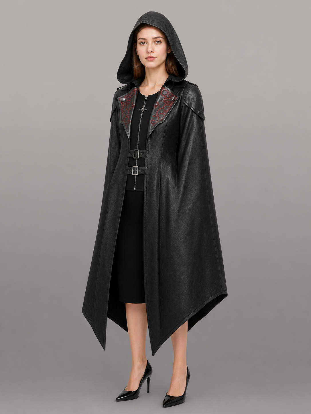 Black gothic carnival cloak with hood