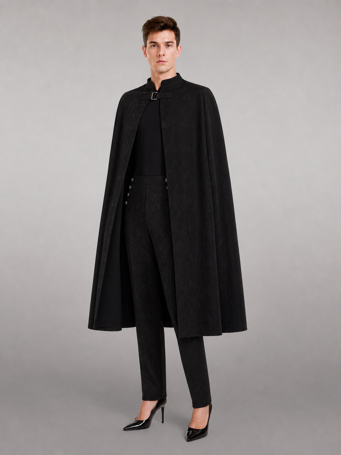 Black high-rise pants with tonal pattern