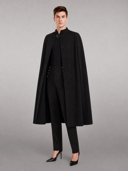 Black high-rise pants with tonal pattern