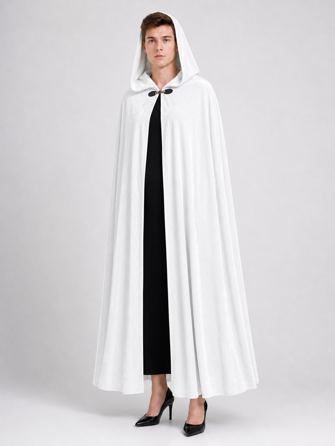 Long White Hooded Carnival Cloak