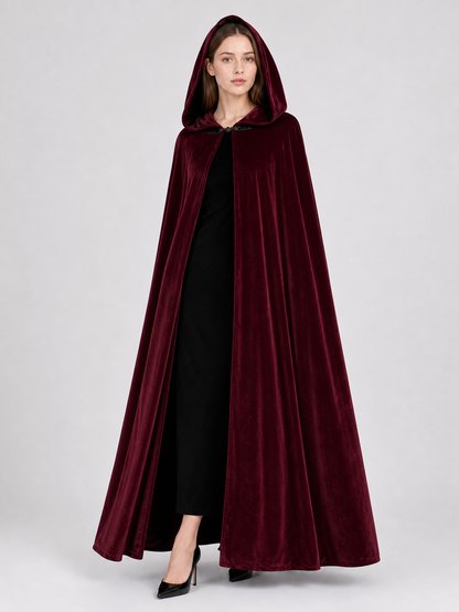 Burgundy Long Carnival Cloak with Hood