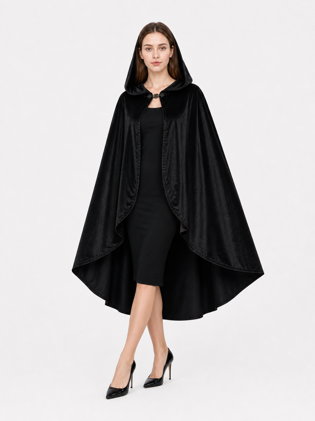 Black Hooded Carnival Cape, Flowing