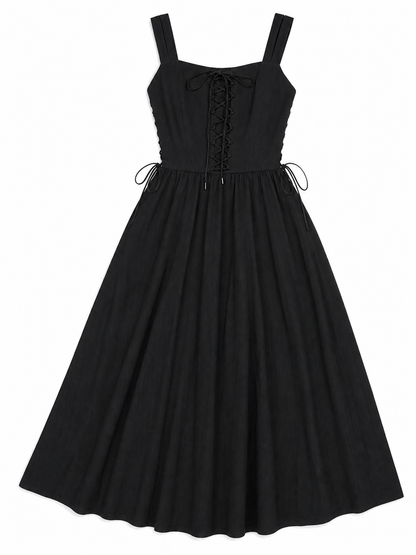 Black lace-up midi costume dress product view 23