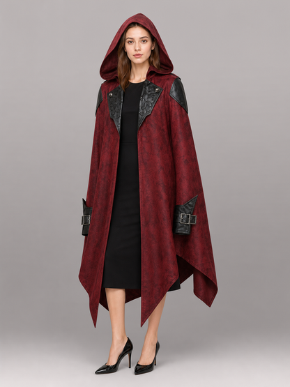 Burgundy Gothic Hooded Costume Cloak