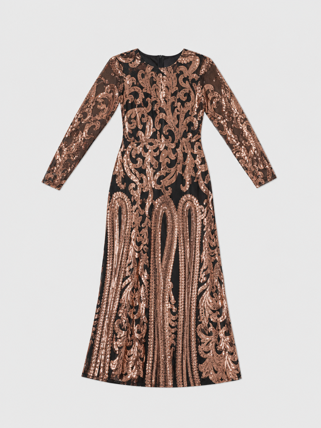 Long Sequin Dress with Sheer Sleeves