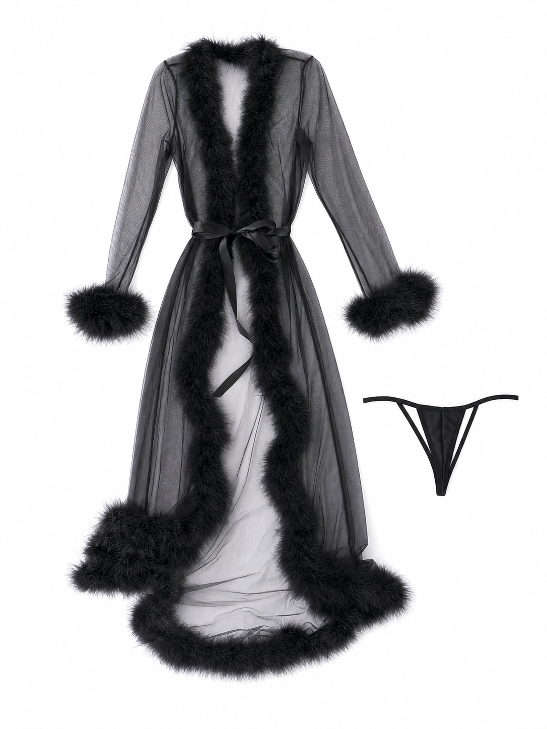 Long Robe with Open Front and Fluffy Trim included items