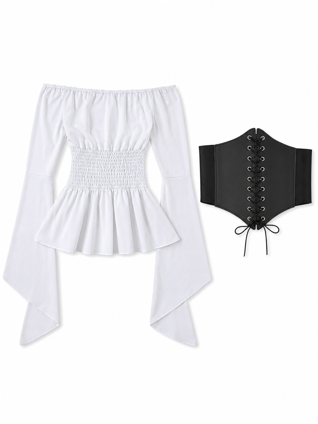 Off-the-Shoulder Blouse with Belt, Vintage Style