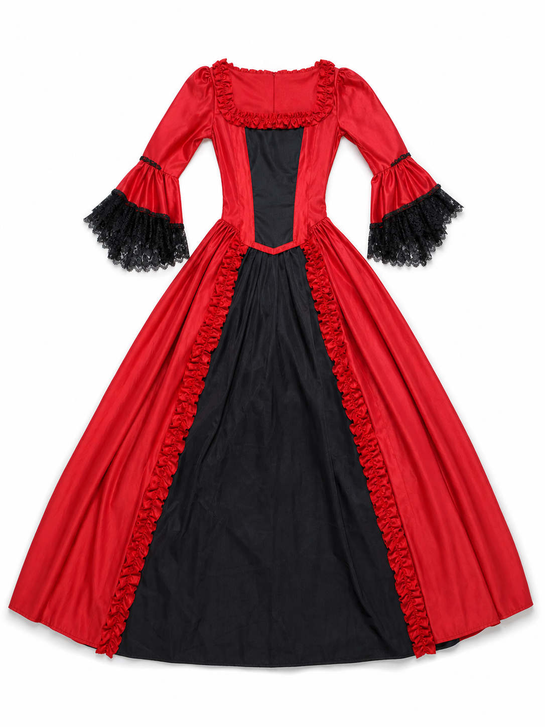 Gothic Dress with Lace and Flared Sleeves